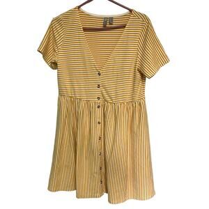 ASOS Yellow White Striped V-Neck Button Down Mini Dress Size 6